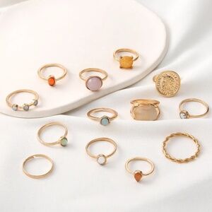 *MARNIE* 13-Pc Gold x Multicolor Gem Fashion Ring Set